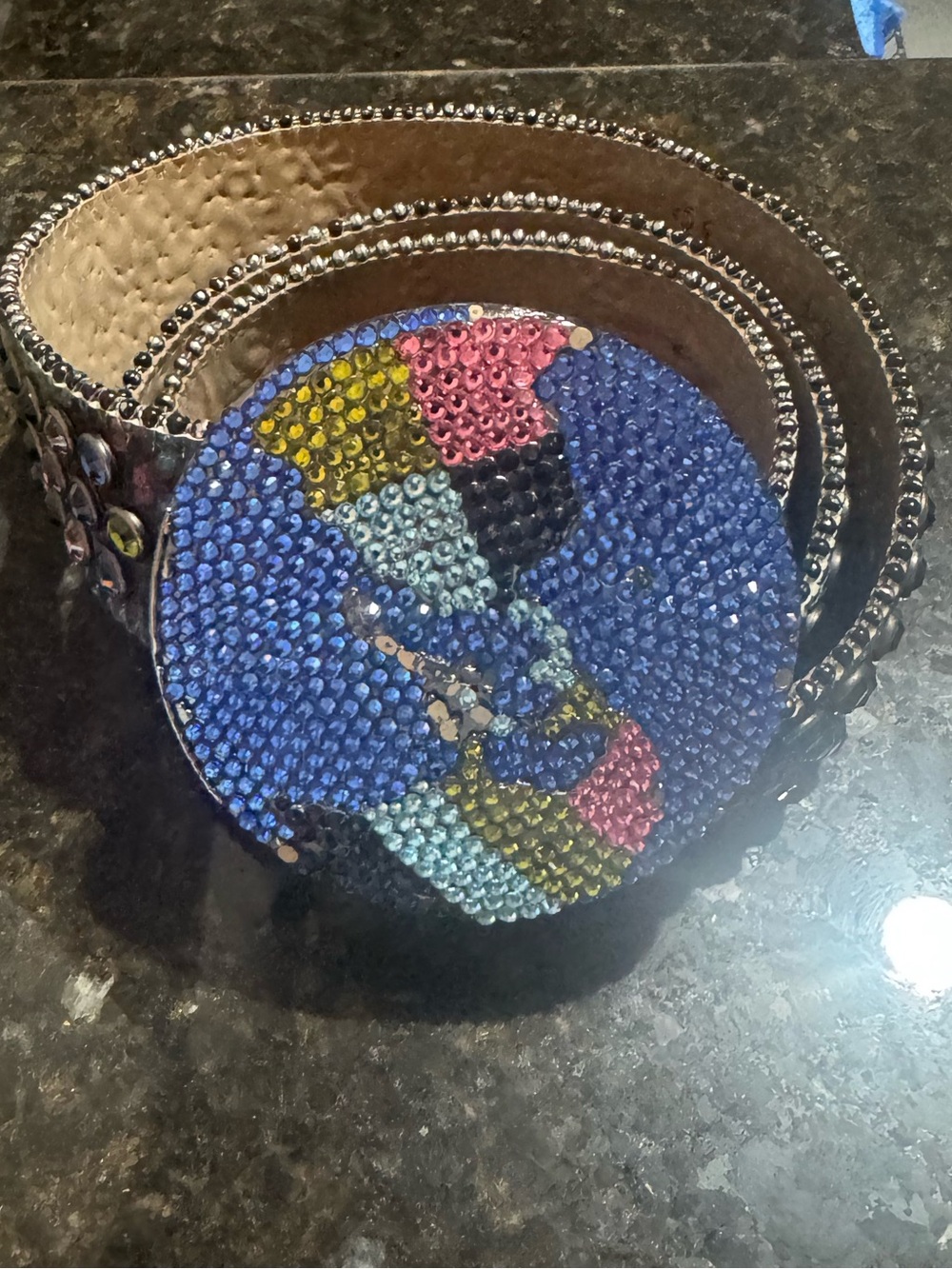 Embellished Multicolor Women's Belt with Round Rhinestone Buckle